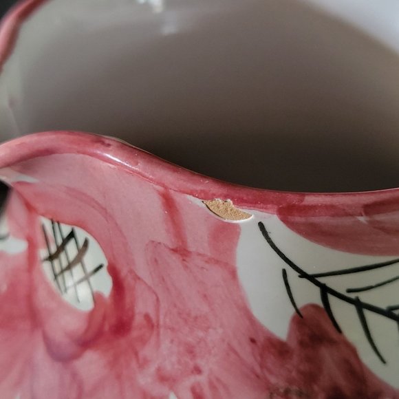Vintage Made in Italy Pitcher with Bull and Flowers, Hand-Painted *Chips - Picture 6 of 10